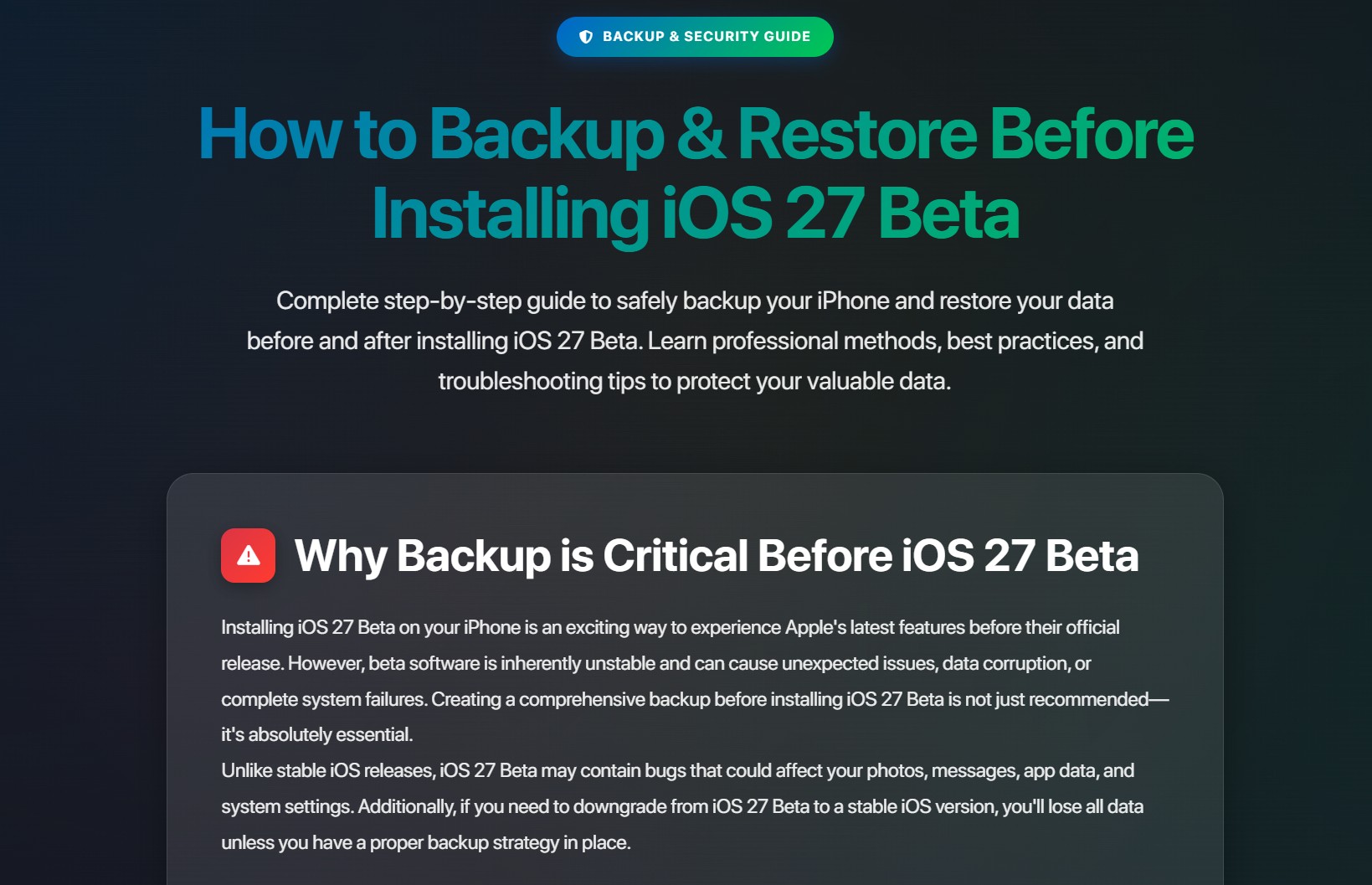 How to Backup & Restore Before Installing iOS 27 Beta