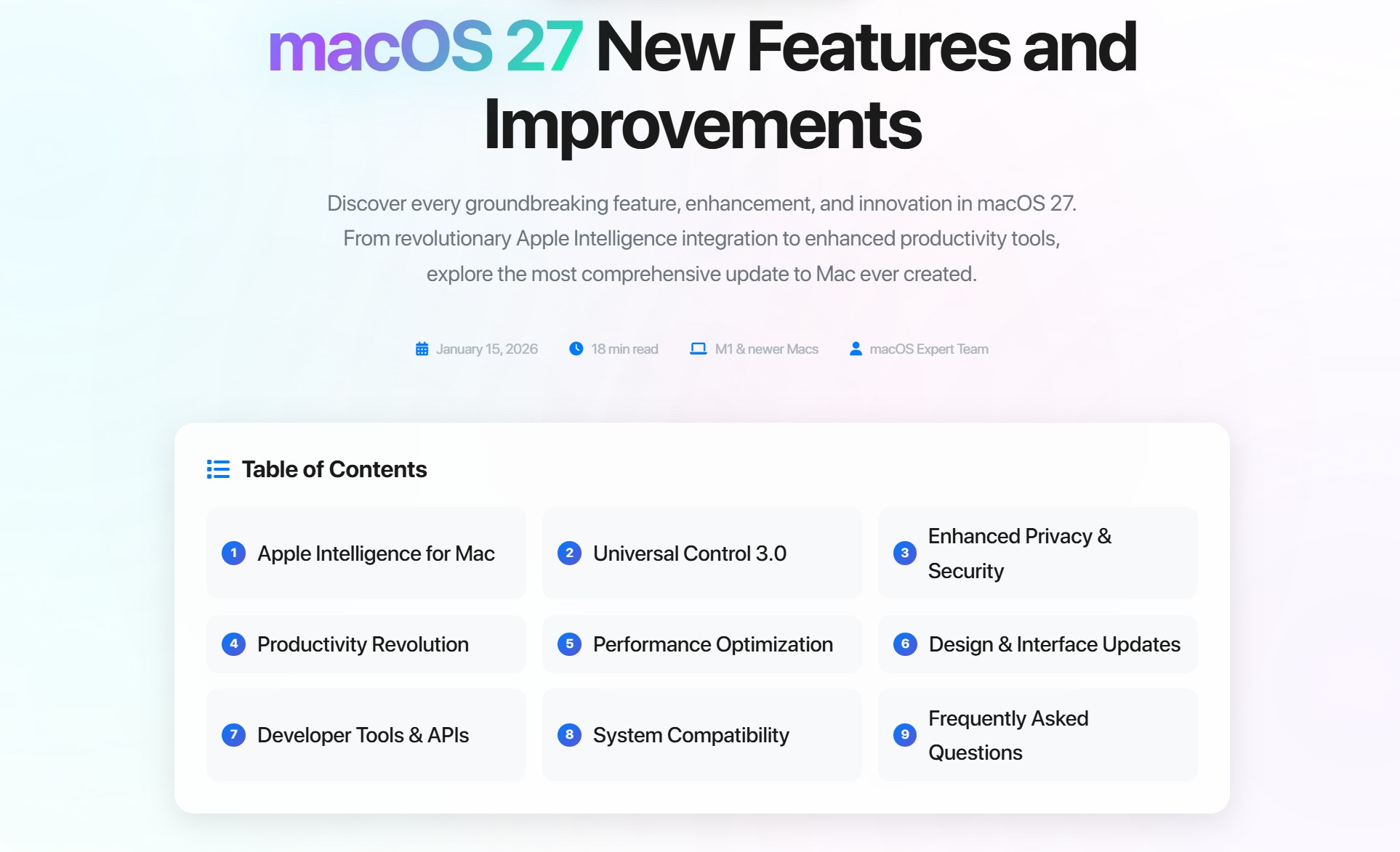 macOS 27 New Features and Improvements