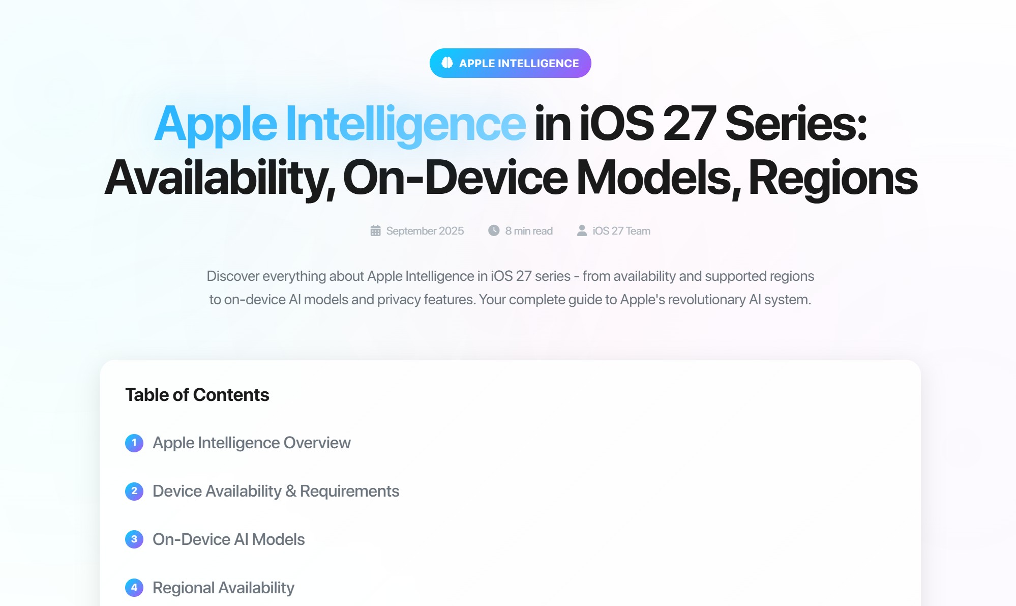 Apple Intelligence in iOS 27 Series: Availability, On-Device Models, Regions