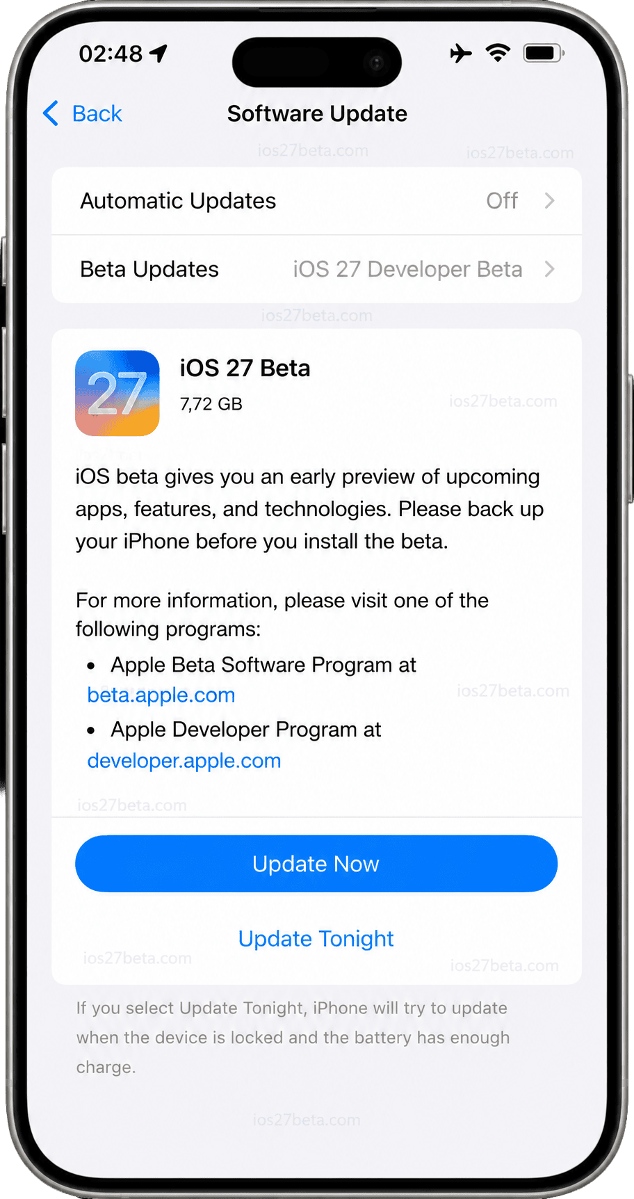 Downloading and installing the Developer Beta from Software Update